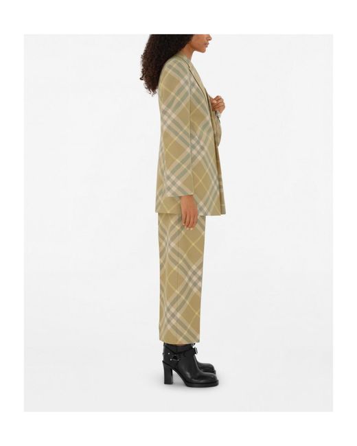 Burberry Natural Checked Wool Trousers