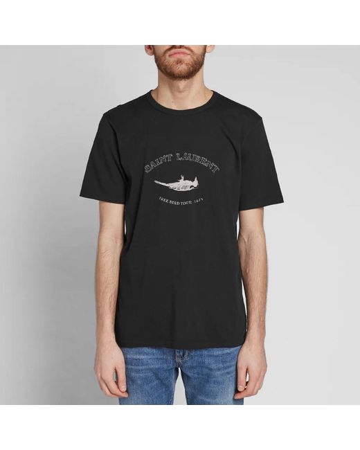 Saint Laurent Black Cotton Logo Printed T-Shirt for men
