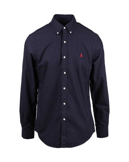 Ralph Lauren Blue Polo Logo Embroidered Shirt for men