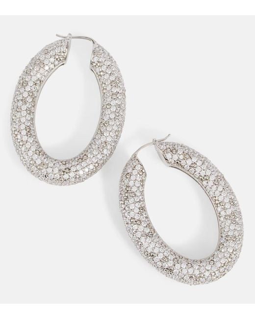Jil Sander White Crystal-Embellished Hoop Earrings