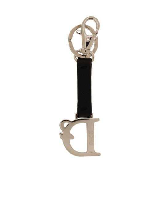 DSquared² White Logo Plaque Lobster Claw Fastened Keyring for men