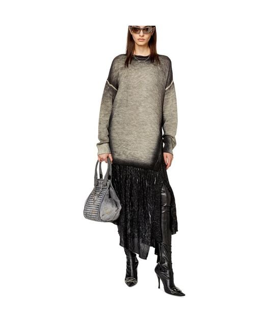 DIESEL Gray Asymmetric-Hem Knitted Midi Dress