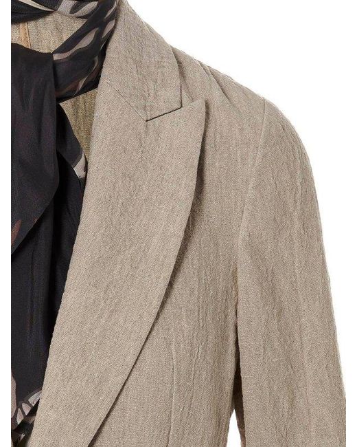 Brunello Cucinelli Natural Crinkled Single-Breasted Linen Blazer
