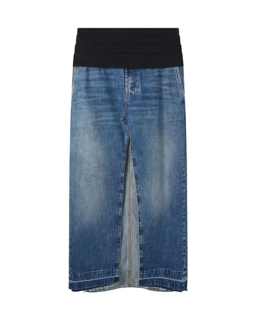 Stella McCartney Blue Front-Slit Frayed-Edge Denim Maxi Skirt