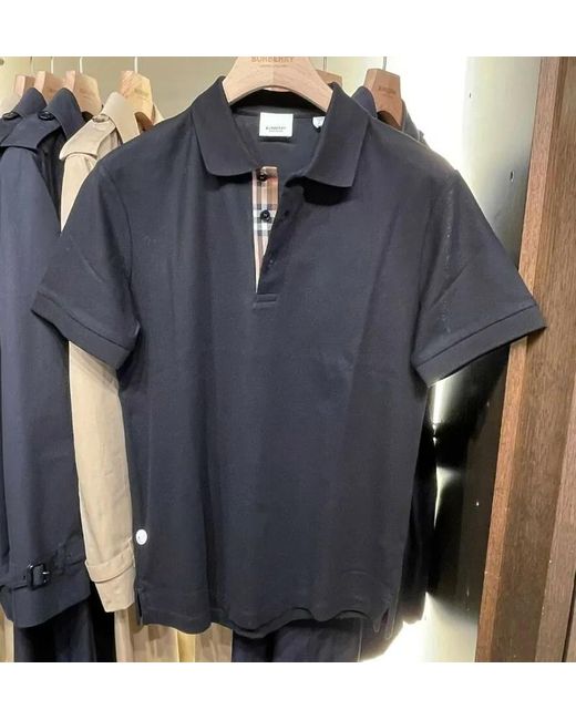 Burberry Black Logo Embroidered Short Sleeved Polo Shirt for men