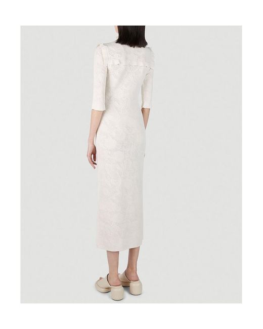 Sportmax White Ruffle Detailed High Neck Midi Dress