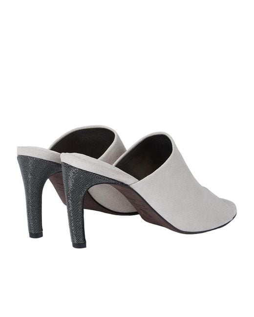 Brunello Cucinelli White Open-Toe Heels Mules