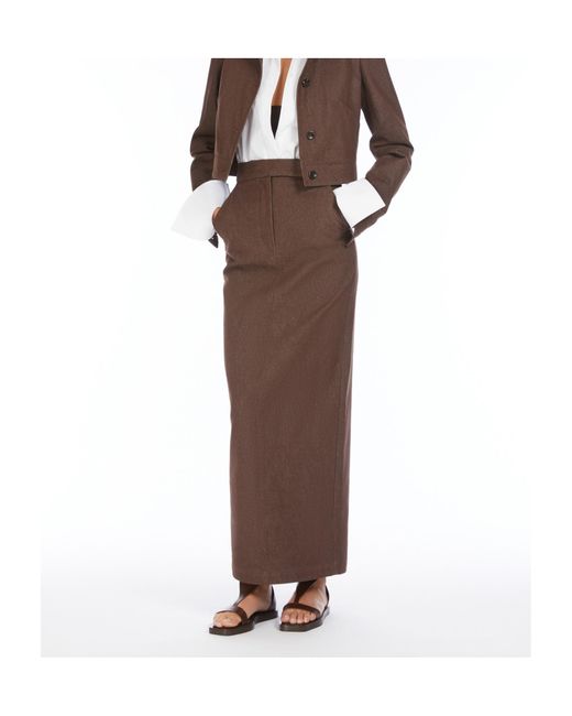 Max Mara Brown Pianosa Button Detailed Back-Slit Skirt