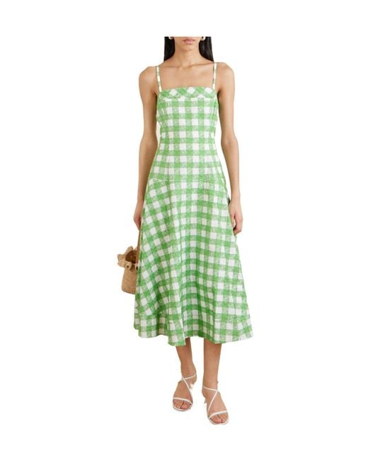 Rosie Assoulin Green Checked Cotton Midi Dress
