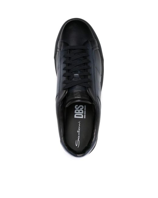 Santoni Blue Logo Debossed Almond Toe Sneakers for men