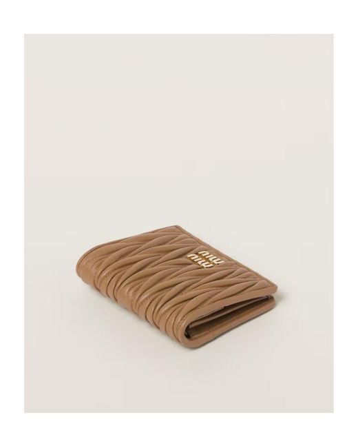 Miu Miu Brown Small Matelassé Nappa Leather Wallet