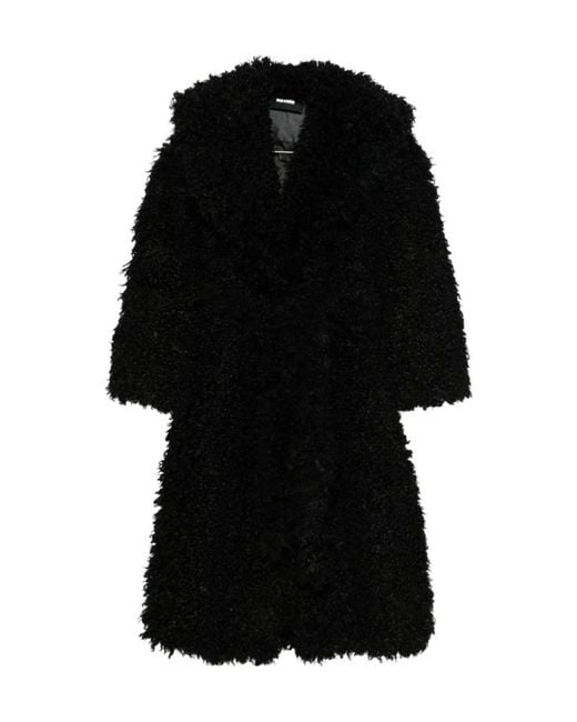 ROTATE BIRGER CHRISTENSEN Black Long-Sleeves Faux-Fur Coat