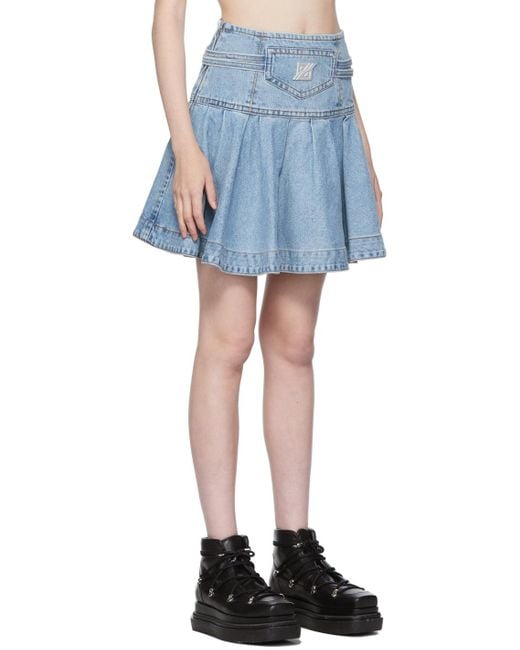 we11done Blue Logo Plaque Denim Mini Skirt