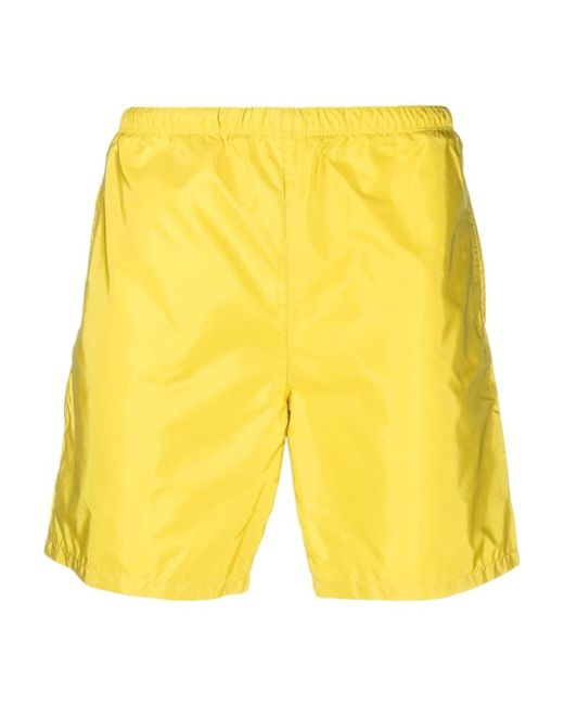 Prada Yellow Logo-Plaque Swim Shorts for men
