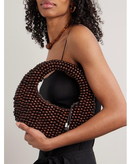 Staud Brown Reef Beaded Top-Handle Bag