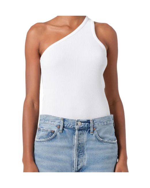 Agolde White One-Shoulder Ribbed Tank Top