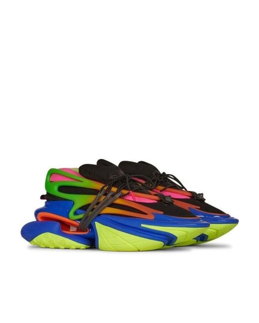 Balmain Green Neoprene And Leather Unicorn Low-Top Sneakers for men
