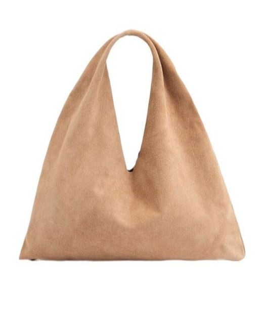The Row Natural Small Bindle Suede Top Handle Bag