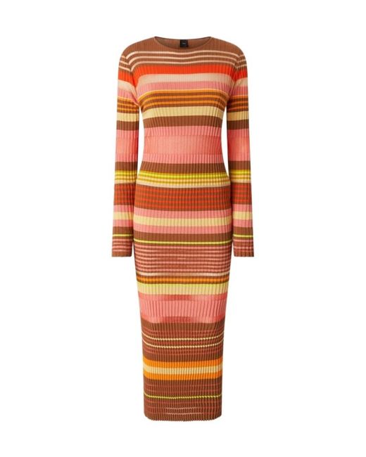 Pinko Orange Striped Knitted Midi Dress