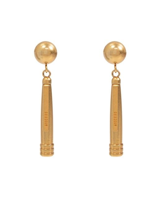 Moschino White Logo Engraved Pen Motif Earrings