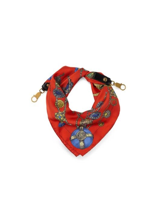 Versace Red Broken Jewels-Print Silk Scarf Charm