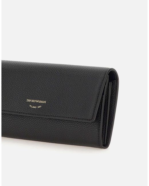 Emporio Armani Black Logo-Debossed Press-Stud Fastened Wallet