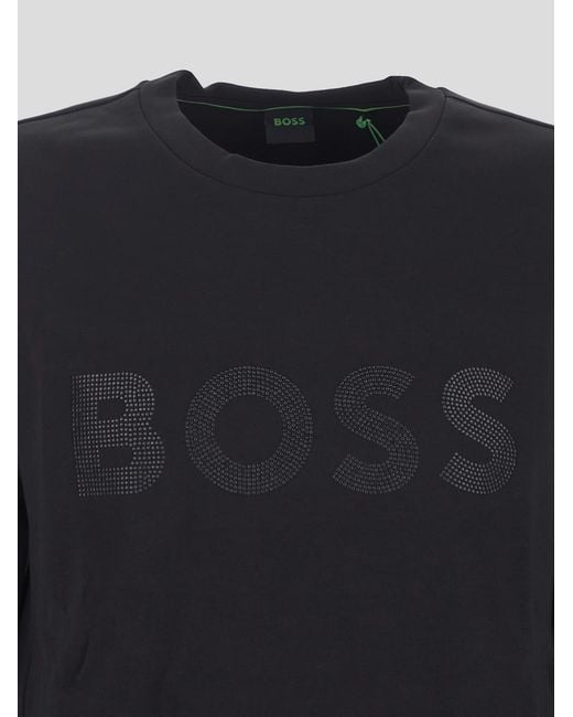 Boss Blue Logo Embellished Crewneck Sweatshirt for men