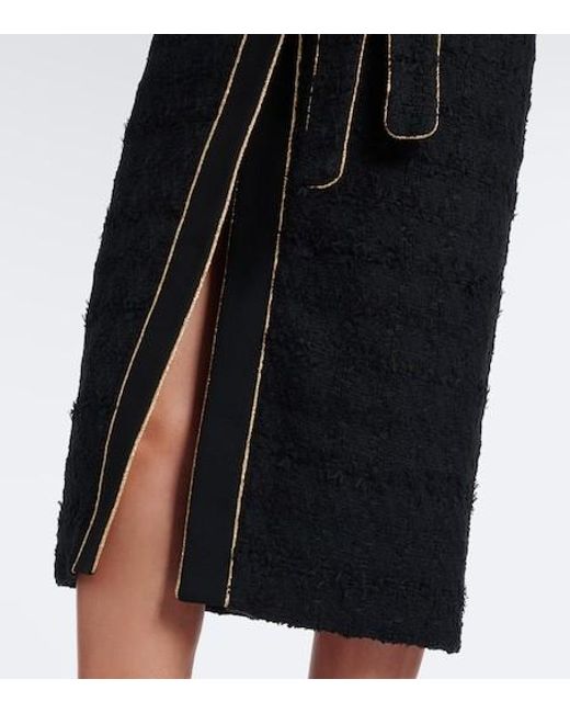 Alessandra Rich Black Belted Cotton-Blend Bouclé Tweed Coat