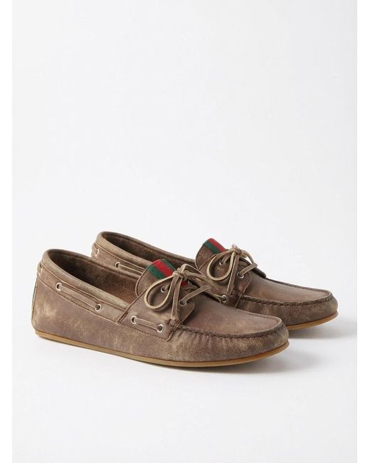 Gucci Brown Distressed Boat Shoes for men