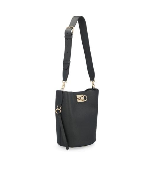 Ferragamo Black Studio Slider Clasp Bucket Bag