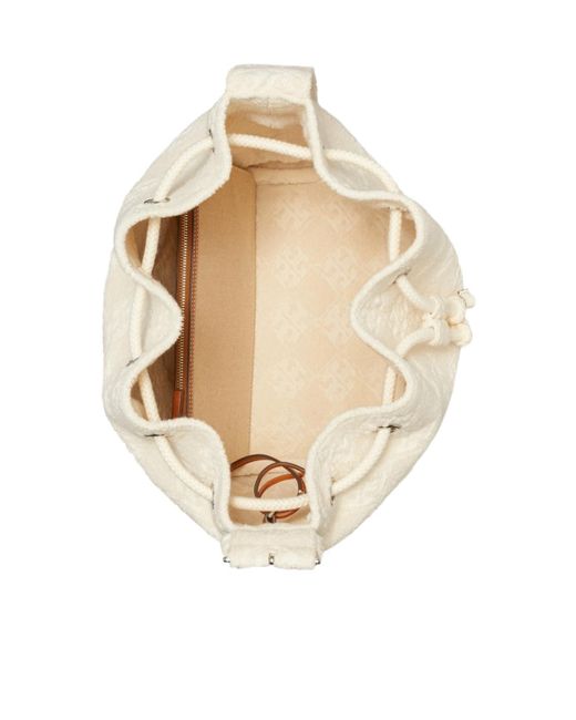 Tory Burch White Textured Bucket Bag