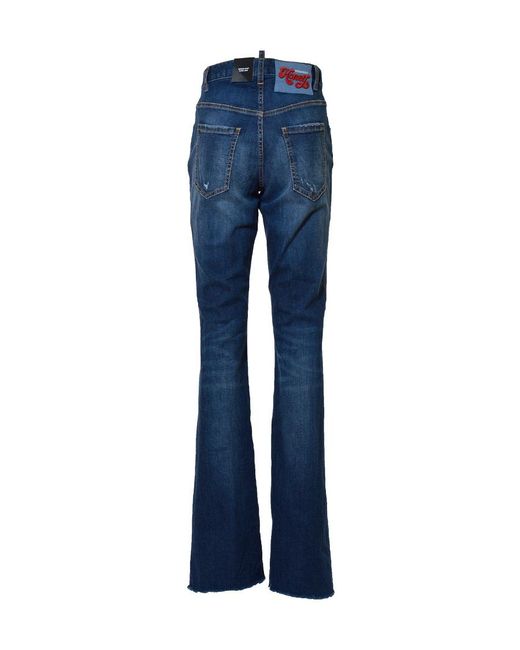 DSquared² Blue Logo-Patch High-Waist Flared Jeans