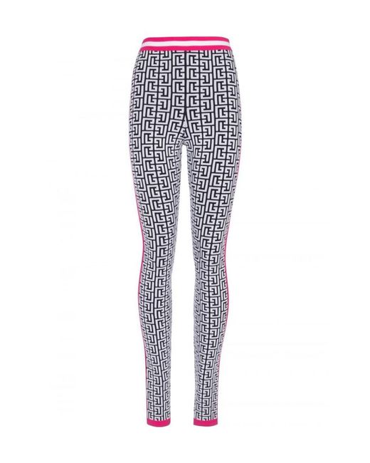 Balmain Blue Knit Leggings With Monogram