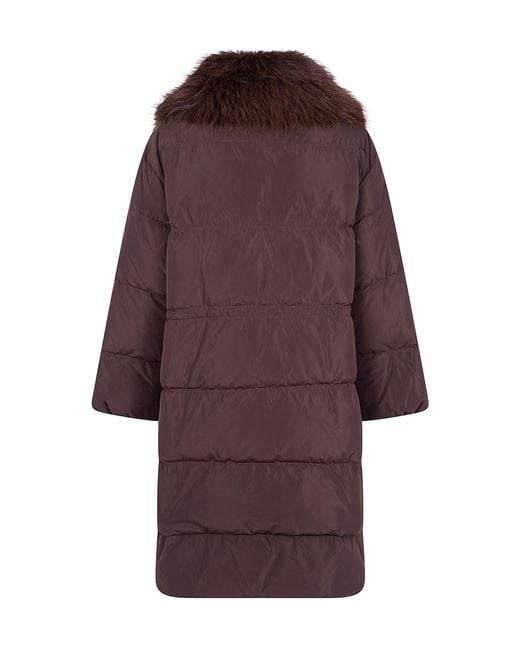 Twinset Purple Faux Fur Collar Puffer Coat