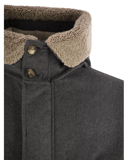 Brunello Cucinelli Gray Shearling Down Coat for men