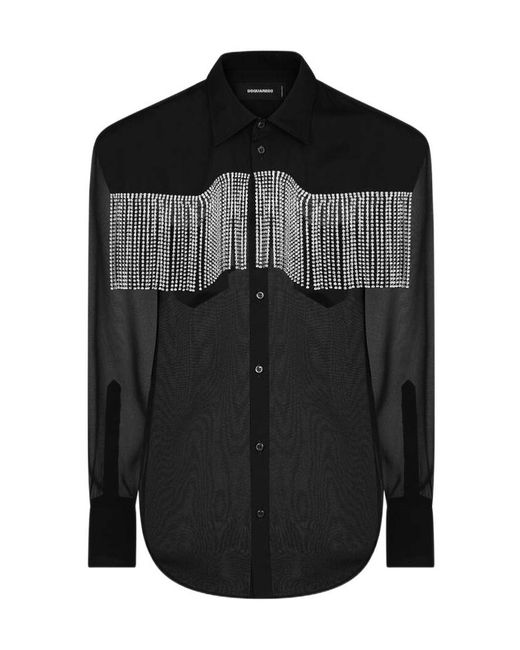 DSquared² Black Fringed Long-Sleeved Shirt
