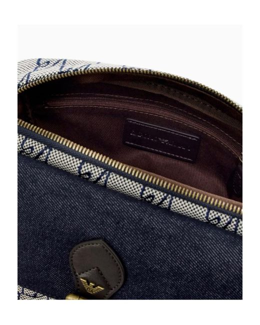Emporio Armani Blue Monogram Flap Shoulder Bag for men