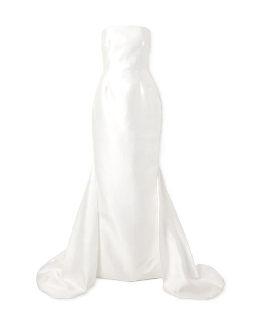 Solace London White Strapless Pleated Twill Gown