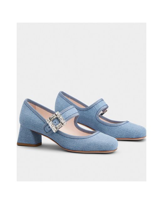 Roger Vivier Blue Très Vivier Strass Buckle Babies Pumps