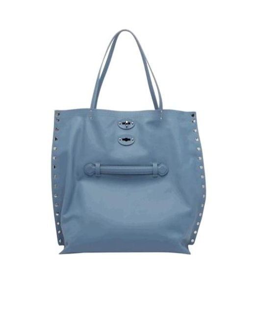 Zanellato Blue Aspasso Studded Medium Tote Bag