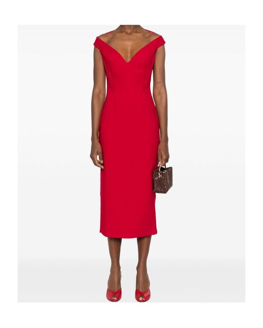 Solace London Red Monica V-Neck Midi Dress