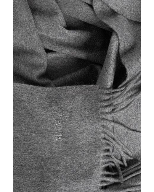Max Mara Gray Fringed Logo-Embroidered Scarf