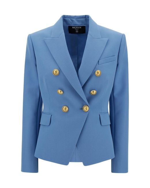 Balmain Blue Lion Signature Double-Breasted Blazer