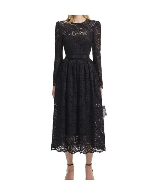 Self-Portrait Black Corded-Lace Pleated Midi Dress