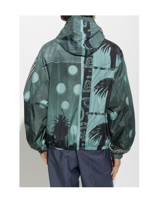 Versace Green Sunset Palms Print Hooded Jacket for men