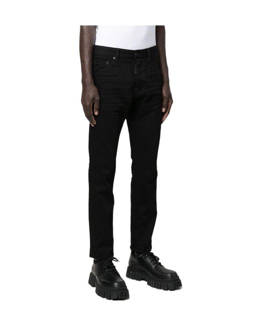 DSquared² Black Logo-Patch Slim-Fit Jeans for men