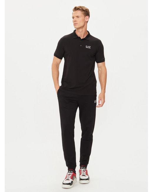 EA7 Black Logo Printed Polo Shirt for men