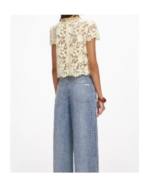 Self-Portrait Blue Embellished Floral Lace Top