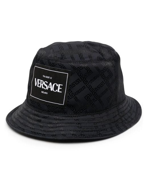 Versace Black Logo-Patch Bucket Hat for men