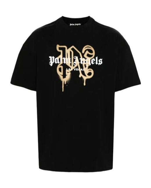 Palm Angels Black Las Vegas Monogram-Print T-Shirt for men